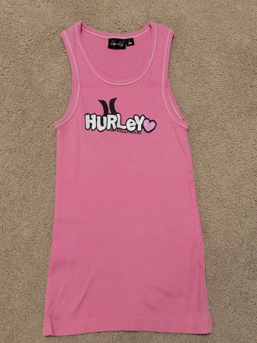 Vintage Y2K Hurley Pink Ribbed Tank Top - Womens Medium